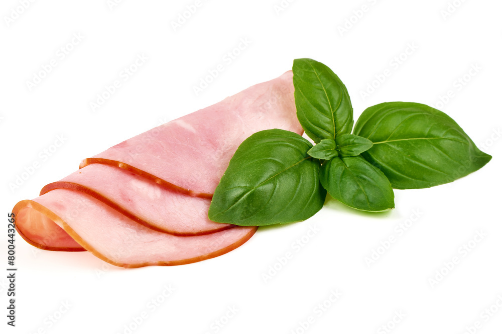 Wall mural Sliced smoked pork loin, isolated on white background