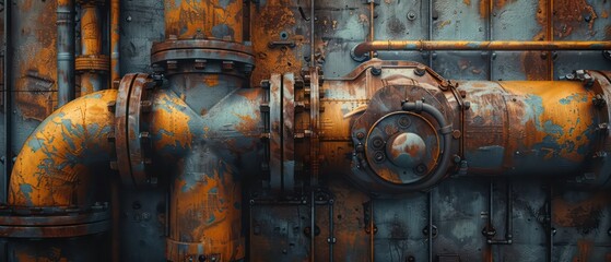 pipes and conduits industrial eroded structures banner illustration