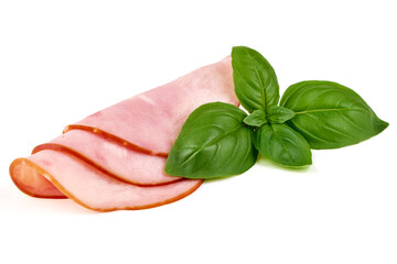 Sliced smoked pork loin, isolated on white background