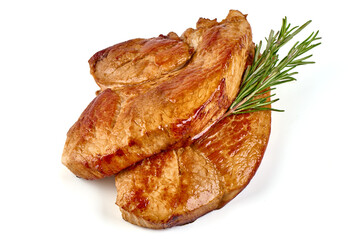 Grilled pork shoulder steak, isolated on white background