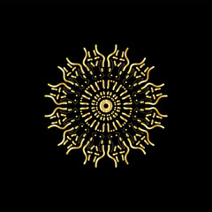 Mandala. Gold decorative element. Picture for coloring. Abstract circular ornament with stylized leaves