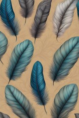 Bird feathers with intricate patterns and textures