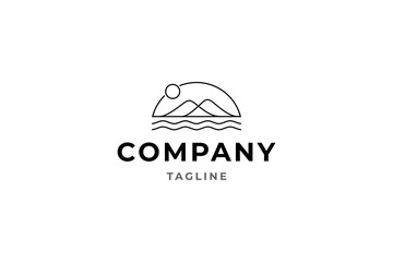 mountain view logo with water waves elements linear design style
