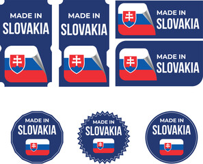 Made in Slovakia, vector logos with Slovakia flag painted circles and stripe