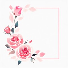 Ramka kwiatowa namalowane róże zaproszenie - obrazy, fototapety, plakaty