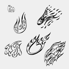 Outline Flame Set Hand Drawn Vector Image