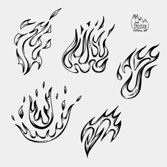 Outline Flame Set Hand Drawn Vector Image