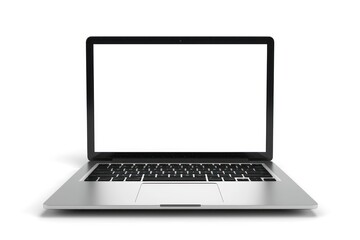 A laptop with a black keyboard and a white screen