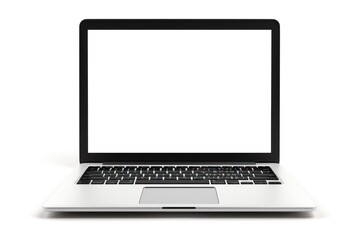 Fototapeta premium A laptop with a black keyboard and a white screen. The laptop is open and ready to be used