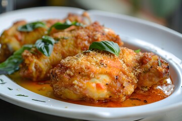 Savory stuffed shells garnished with basil and parmesan