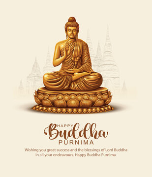Happy Vesak Day, Buddha Purnima wishes greetings with buddha and lotus illustration. Can be used for poster, banner, logo, background, greetings, print design. abstract vector illustration design.