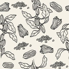 Line art sesame plant seamless pattern