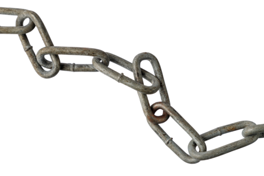 Old rusty chain isolated on white background.