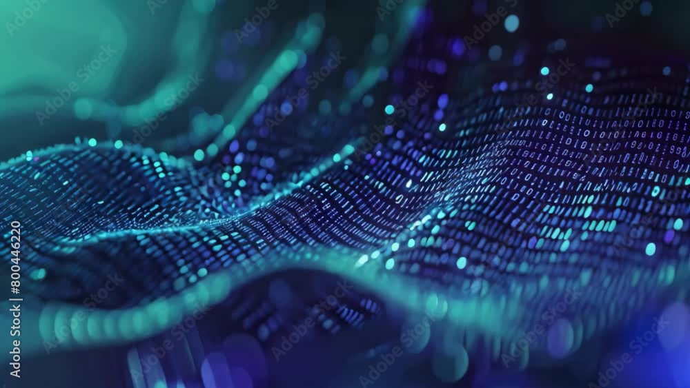 Fototapete a computer screen displaying a distinctive wave pattern, a binary code background with waves effect