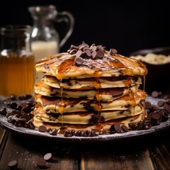 stack of pancakes with chocolate