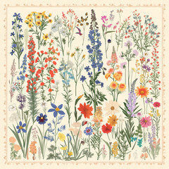 vector graphic Wildflower Whimsy A mix of different wildflowers in a natural layout