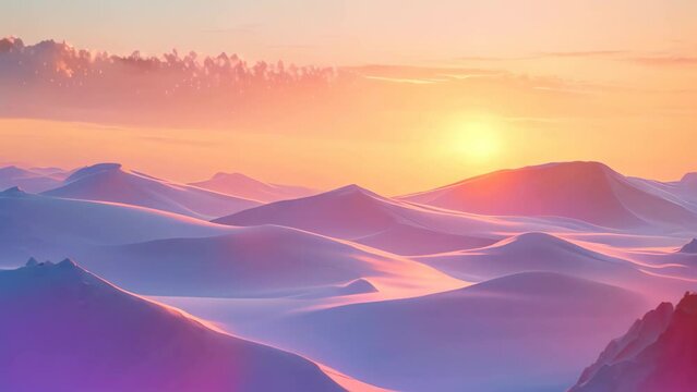 A stunning photo capturing the beauty of a desert landscape as the sun sets over the majestic mountains, A blend of cool and warm hues emulating a desert at sunset