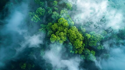 Aerial View of Foggy Forest