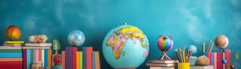 Naklejka premium a globe on a stack of books