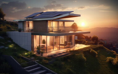 house in city with solar panels