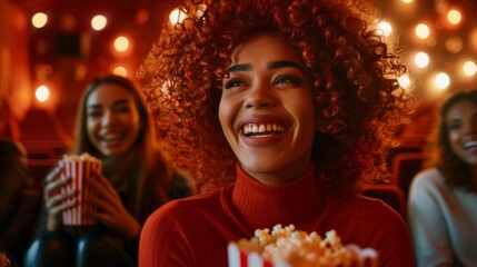 Joyful Friends Watching a Movie - Powered by Adobe