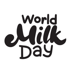 World Milk Day text black color isolated. Hand drawn vector art.