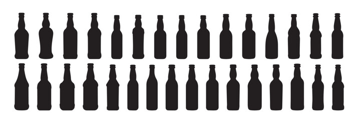 Collection of beer bottle silhouette. Hand drawn vector art.