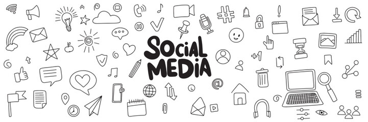 Social Media doodle icon sets. Hand drawn vector art.