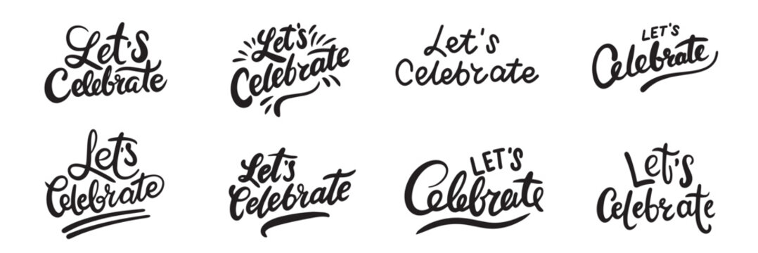 Let's Celebrate text banner. Hand drawn vector art. 