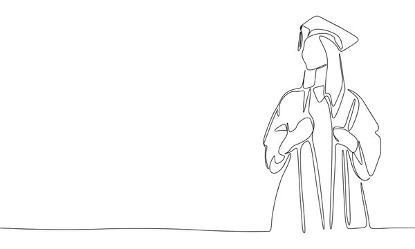 recommend clip art: Graduated girl one line continuous. Line art graduated woman. Hand drawn vector art.