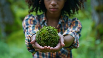 Woman Holding a Clump of Moss