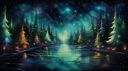 Magical Forest Path, Twilight Woods, Dreamlike Fantasy Scene