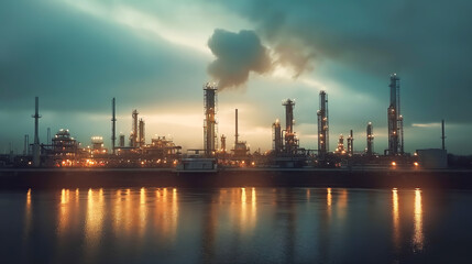 Fototapeta na wymiar Aerial view of chemical oil refinery plant of petrochemistry industry. Industrial view