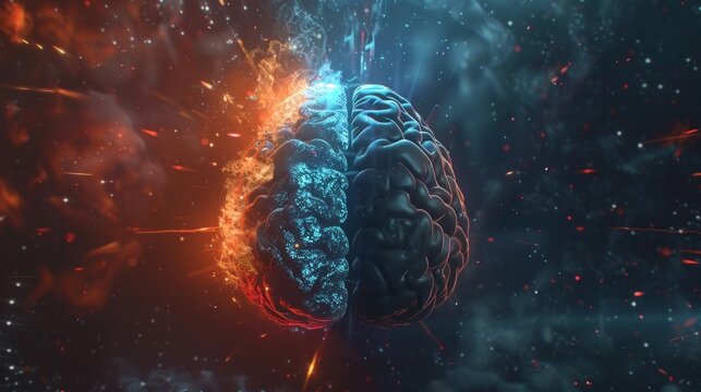 The prompt for the image is "fire and ice brain".