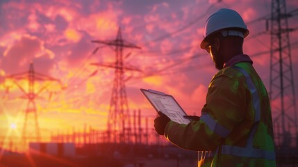 Engineer Inspecting Powerline Project