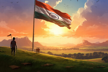 indian tricolor flag waving in sun light