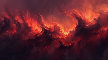  red and orange flames atop a black backdrop - obrazy, fototapety, plakaty