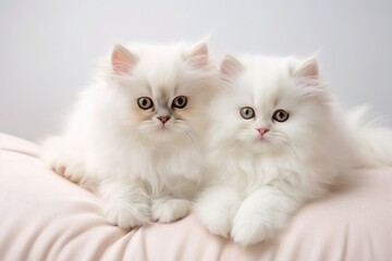 A cluster of Persian cat kittens lounging on a soft white background, creating a serene and fluffy tableau