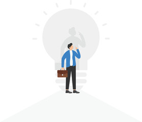Creativity idea or inspiration for business concept, solution to solve problem or brainstorm, businessman thinking under light bulb shadow

