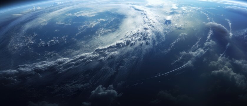 Realistic depiction of Earth from space with highlighted weather systems and cyclonic activity visible