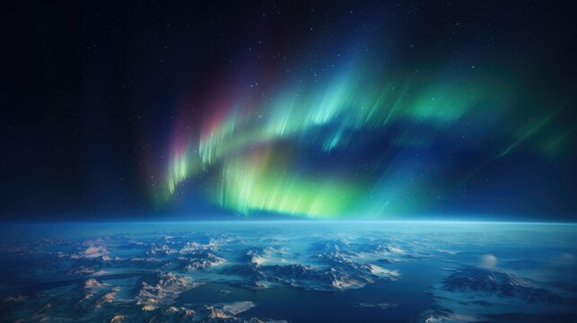 Earth from space, capturing a rare view of the northern aurora phenomena over the polar region