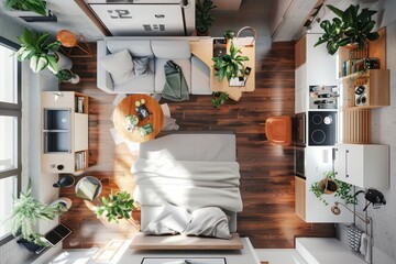 small studio apartment interior design top view