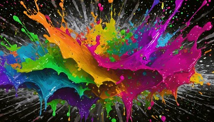 Fototapeta premium 黒いアルミホイルの背景、色彩豊かなインク、かなり大味にスプラッターを作るイラスト generated by AI
