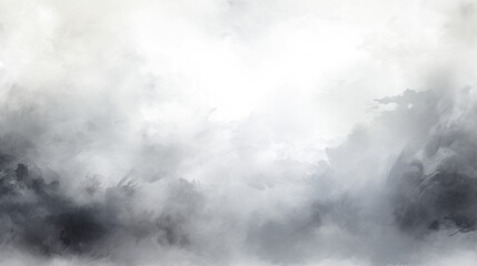 Misty Mountain Silhouette, Monochrome Watercolor, Ethereal Landscape Background with Copy Space