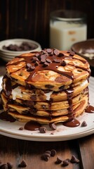 stack of pancakes with chocolate