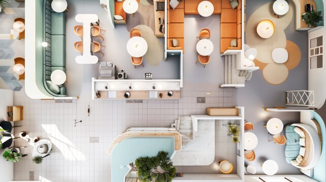 coffee shop floor plan illustration design