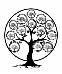 family tree illustration in black line on a white background