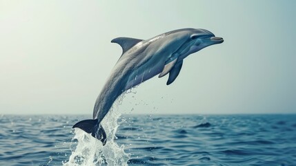   A dolphin leaps from the water, mouth agape, head exposed