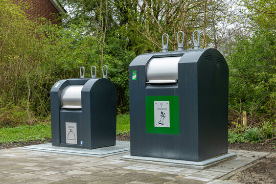 Underground garbage container in the street. Recycling and eco friendly approach concept with garbage disposal system. For residents to deposit.