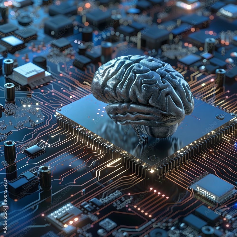 Aufkleber Brain circuitry network concept. Futuristic artificial intelligence processor, digital data
